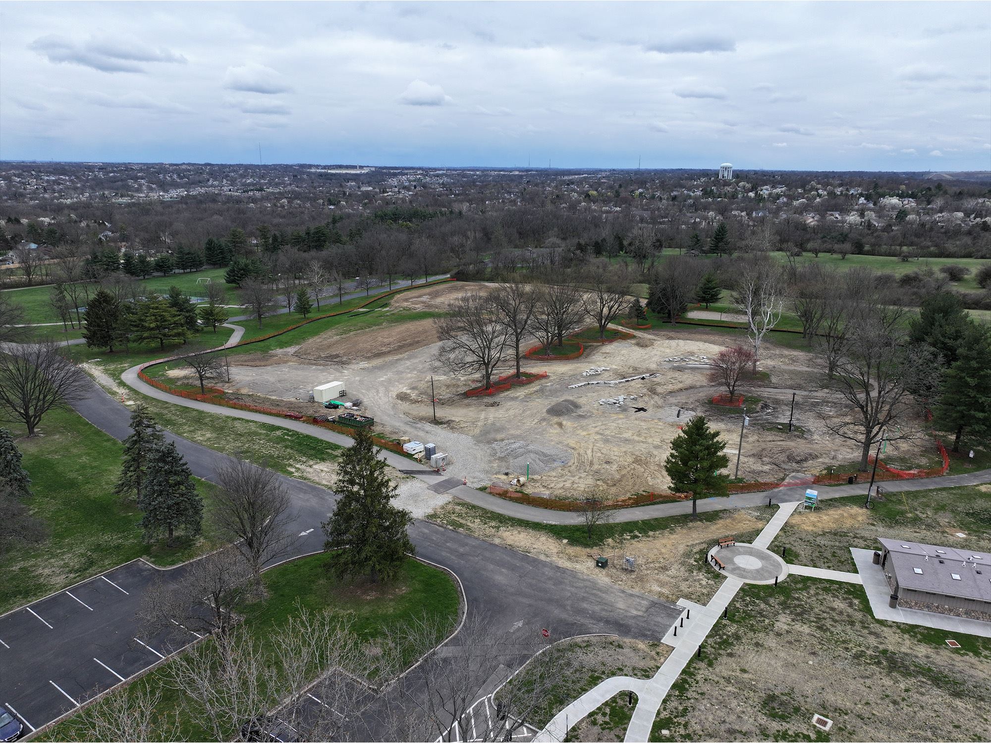 Aerial view of leveled land for new park development