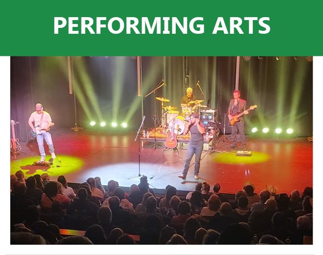Live band performing on stage, click to see what performing arts events are coming up